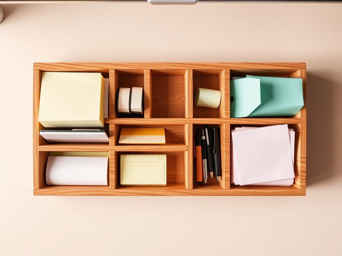 Vue de dessus : post-it, cartes, carnets